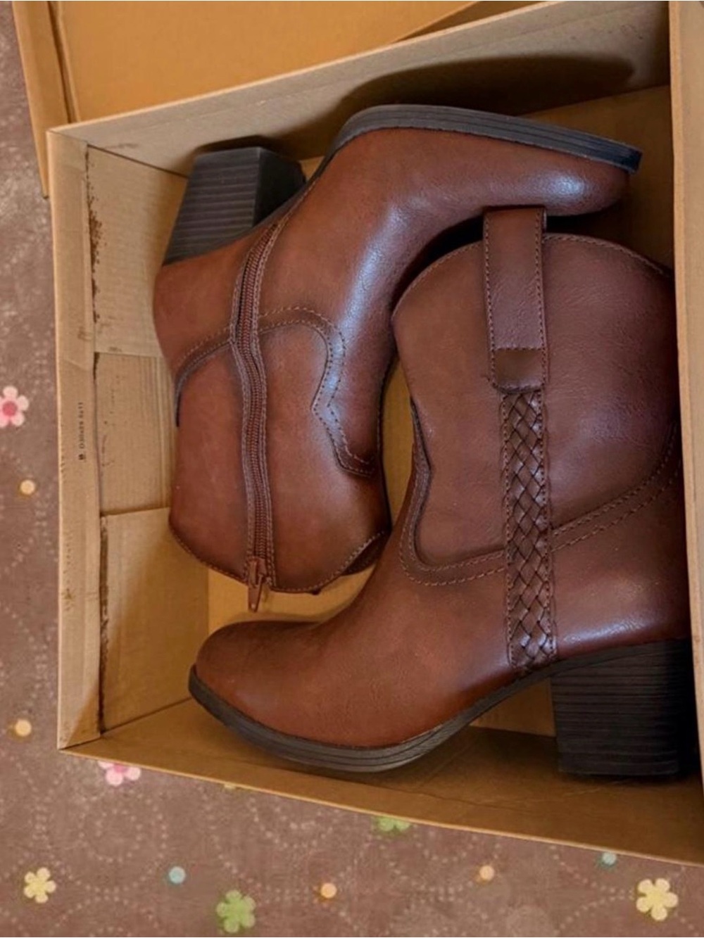 FRYE AND CO. Brown Braided Strap Block Heel Ankle Boots